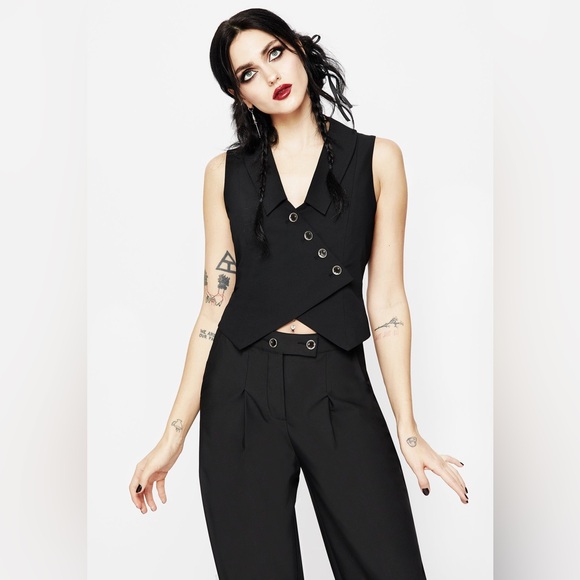Disturbia Jackets & Blazers - Disturbia Moonage Asymmetric Waistcoat in Black Size US 4 / UK 8